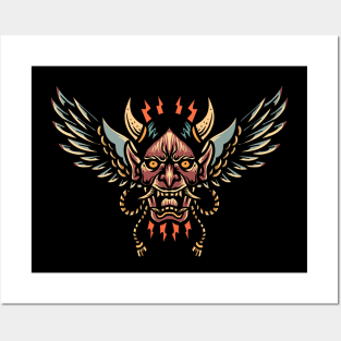 winged oni oriental tattoo Posters and Art